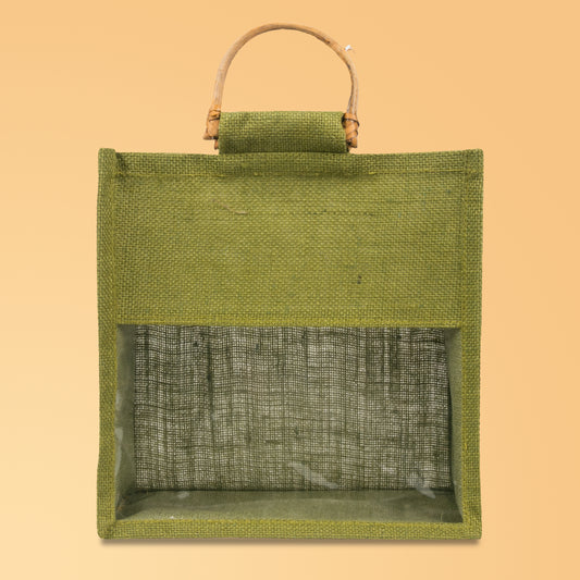 Window Jute Bag Without Zip | Olive Green | 10x10x5 Inch (Free Delivery)