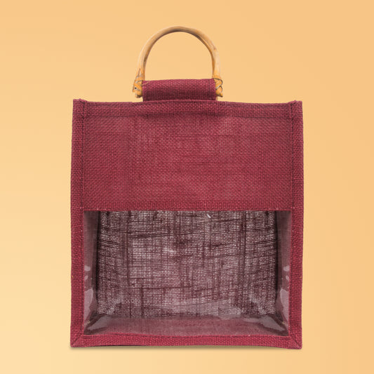 Window Jute Bag Without Zip | Maroon | 10x10x5 Inch (Free Delivery)