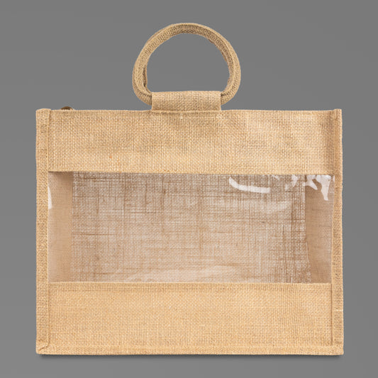 Window Jute Bag With Zip | Natural | 14x12x5 Inch (Free Delivery)