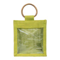 Zute.co Olive Green Jute Window Gift Bag with Wooden Ring Handle | 7x6x3.5 Inch Premium Hamper Bag