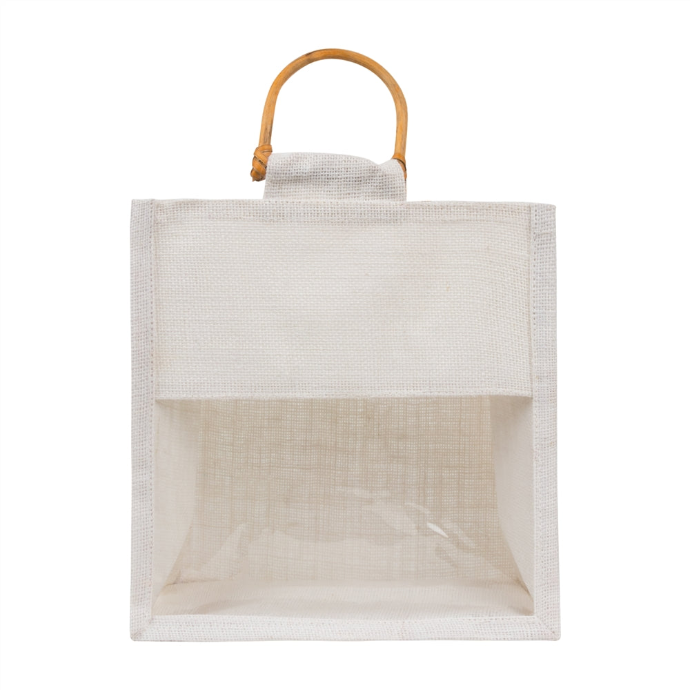 10x10x5 inch Window Jute Hamper Bag – Without Zip, Super White, Cane Handle