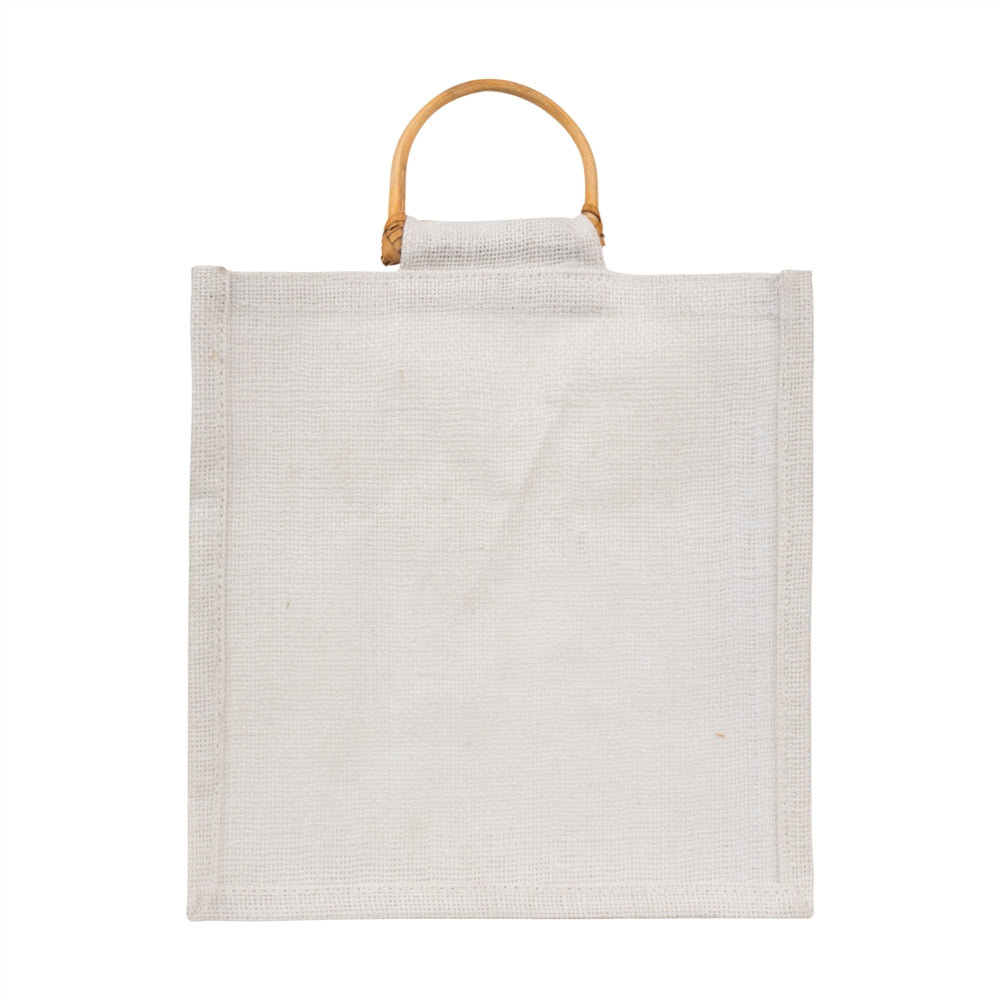 10x10x5 inch Window Jute Hamper Bag – Without Zip, Super White, Cane Handle
