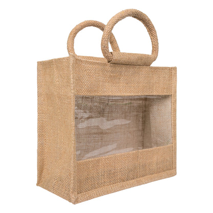 Window Jute Bag With Zip | Natural | 10x8x5 Inch (Free Delivery)