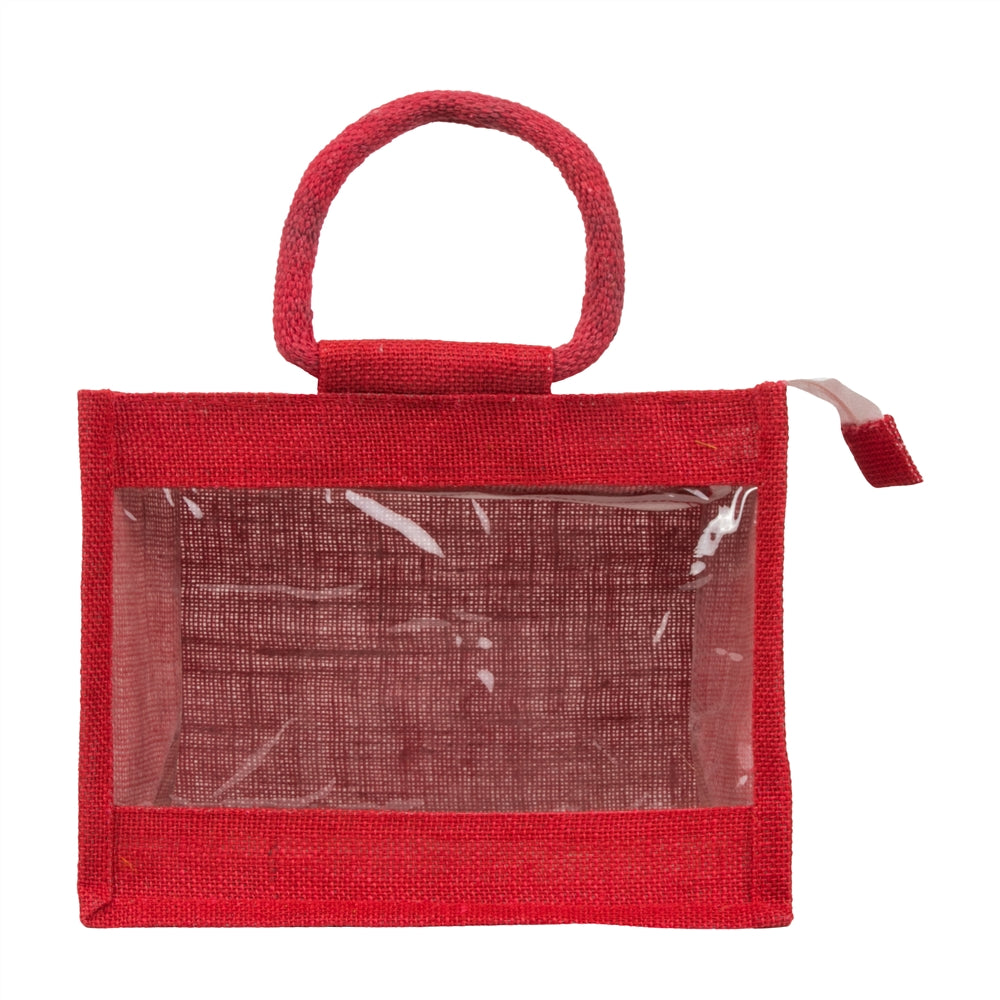 10x8x6 inch Window Jute Hamper Bag – With Zip, Red
