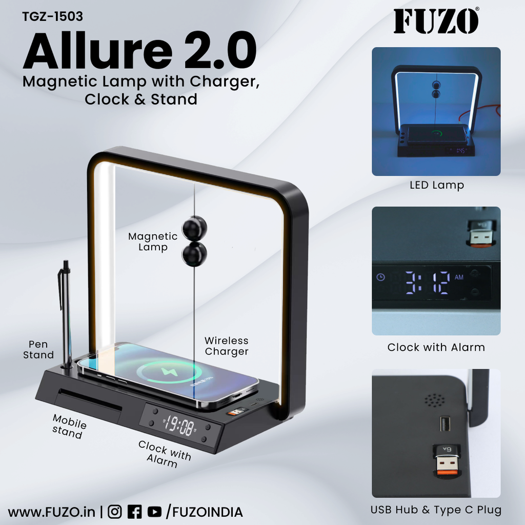 Allure 2.0 - Magnetic Lamp with Charger, Clock & Stand