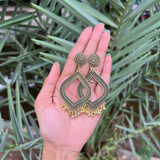 Antique Gold Leaf Drop Jhumka Earrings