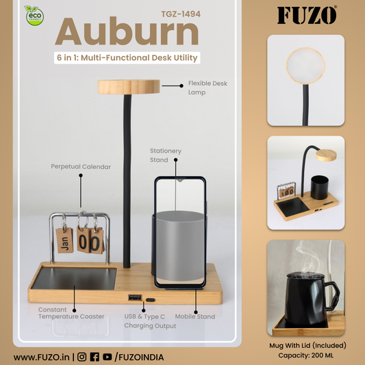 Auburn - 6 in 1: Multi-Functional Bamboo Desk Utility