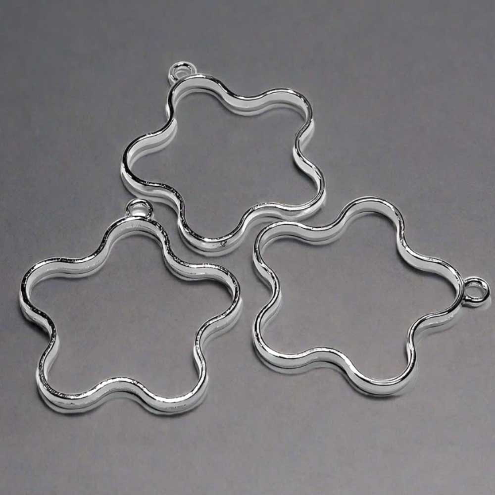 Flower Silver Metal Bezel Charms for Resin Jewelry & Crafting (5pc) (TR193)