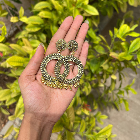 Round Rimmed Jhumka Earrings – Antique Gold