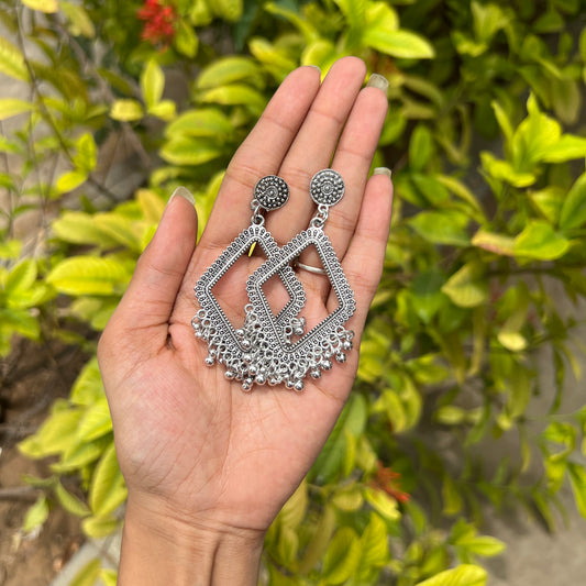 Oxidised Square Jhumka Earrings – Silver