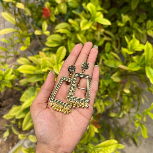Rectangle Frame Jhumka Earrings – Antique Gold