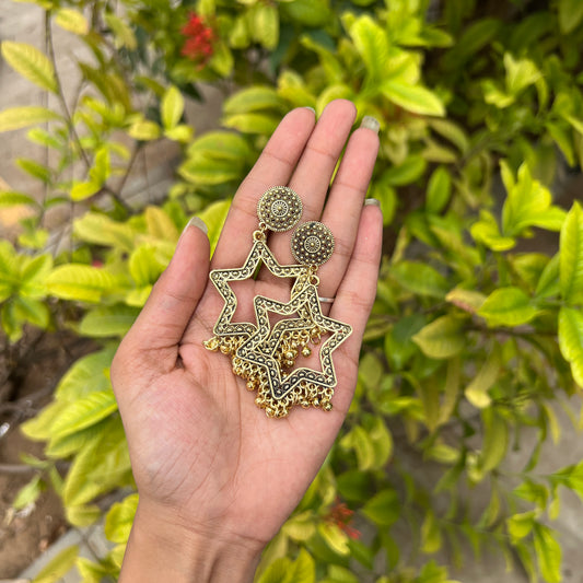 Star Frame Jhumka Earrings – Antique Gold
