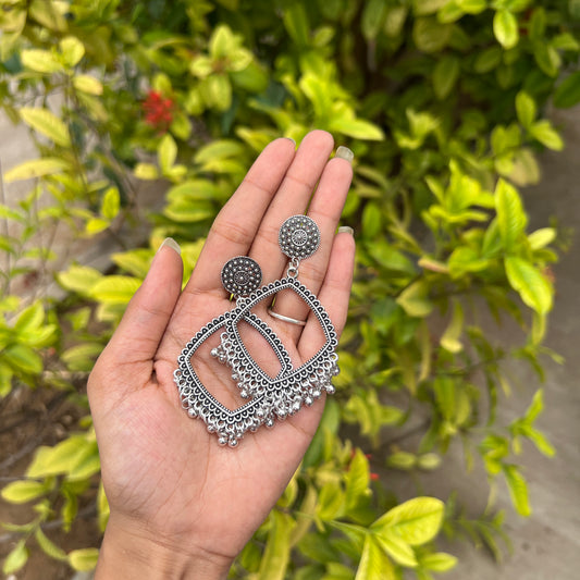 Silver Oxidized Curved Triangle Earrings