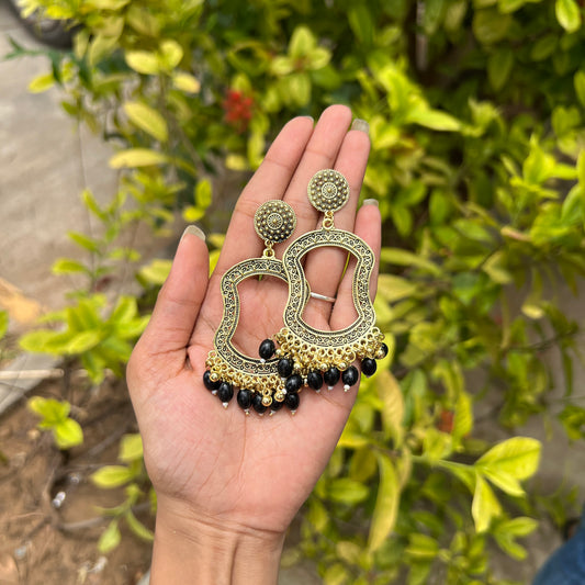 Mughal Frame Jhumka Earrings Black Beads