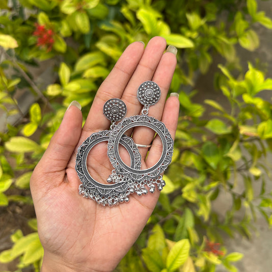 Silver Oxidized Royal Pattern Earrings