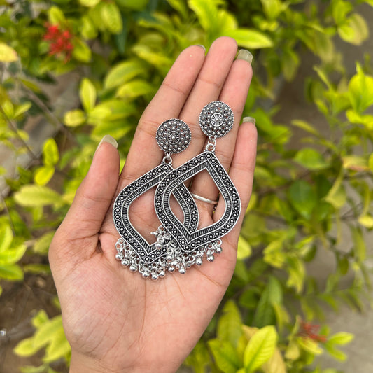 Silver Oxidized Leaf Drop Earrings