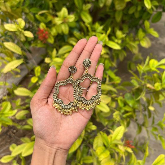Golden Petal Jhumka - Clover Outline