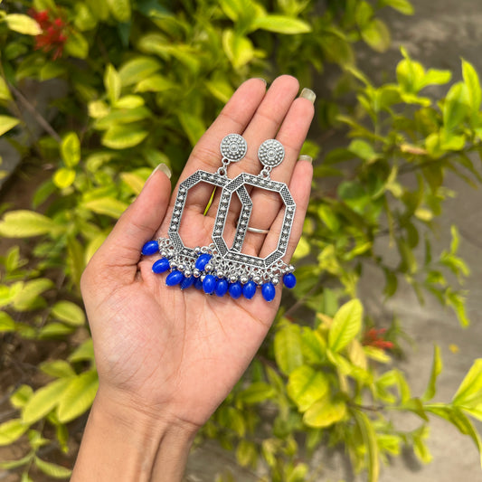 Octagon Jhumka Earrings Royal Blue Beads