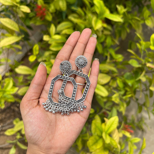 Oxidised Hexagon Frame Jhumka