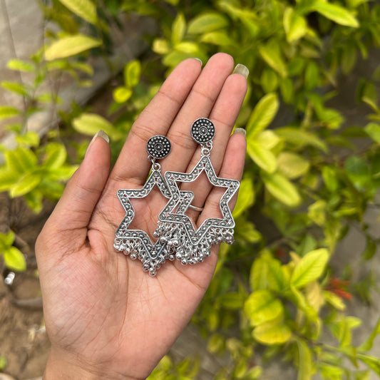 Oxidised Star Charm Jhumka