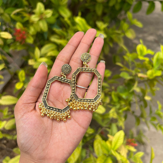 Golden Hexa Frame Jhumka