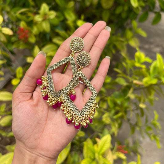 Diamond Frame Jhumka Earrings – Rani Pink Beads