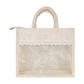 Mini Jute Window Hamper Bag with Lace – Ivory (8 x 6 x 4 Inch)