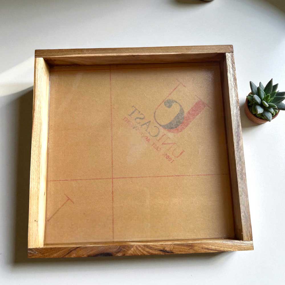 Teak Wood Varmala Frame with Acrylic Base 10x10inch