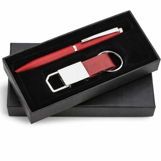 SR-111 / SR-112 Premium Corporate Gift Set – Metal Pen & Leatherette Keychain with Elegant Box