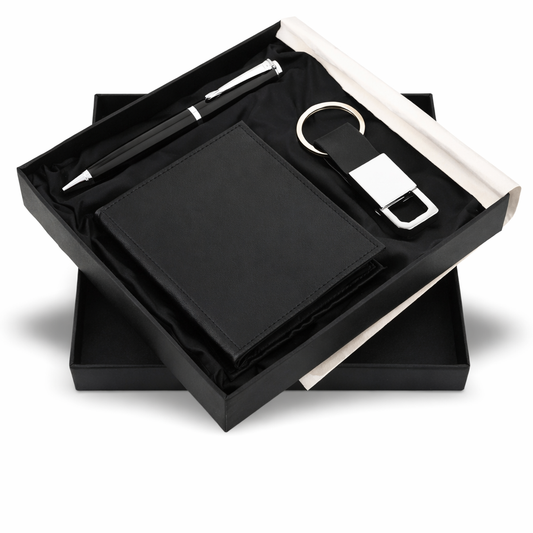SR-130 / SR-131 Premium Corporate Hamper – Escala Wallet, Metal Pen & Keychain Set