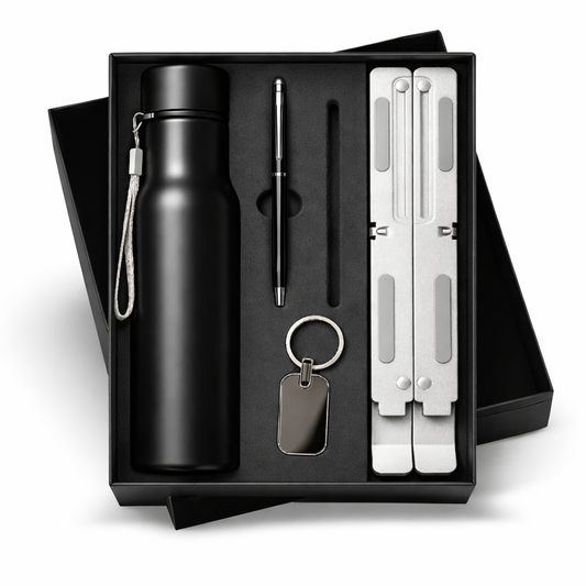 SR-354 Deskmate Lite Corporate Hamper – Bottle, Metal Pen, Keychain & Laptop Stand