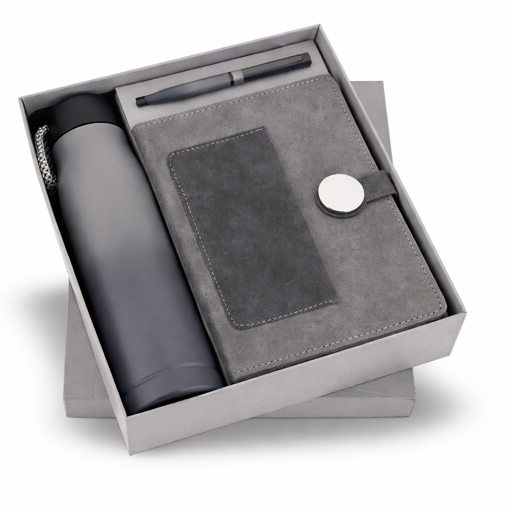 SR-369 Premium Corporate Hamper – StoneMist Diary, Metal Pen & Vacuum Flask Set