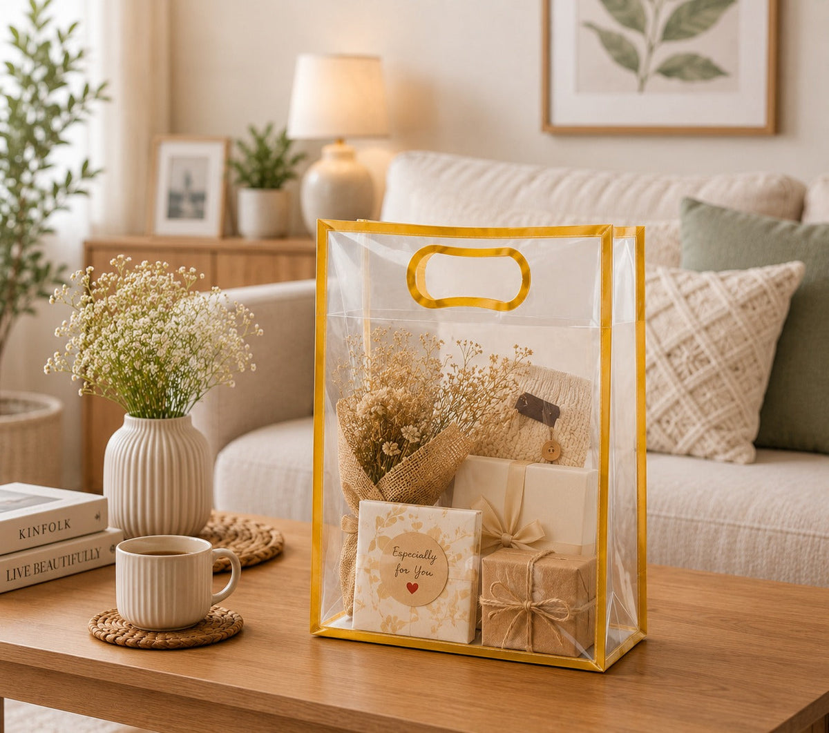 Clear PVC Gift Bag — Medium, 24 × 10 × 35 cm — 1 Pc