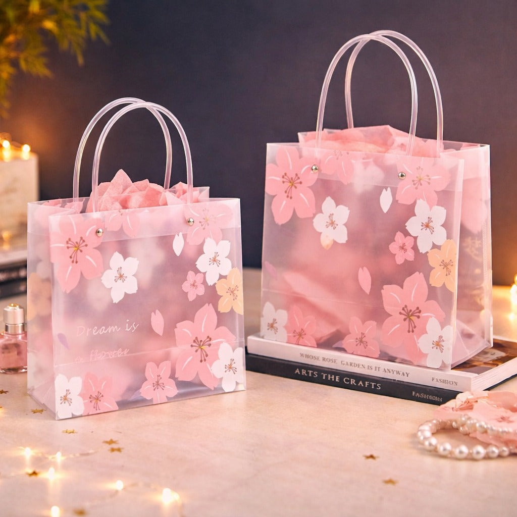 Pink Blossom Clear Gift Bag — 24 × 22 cm — 1 Pc