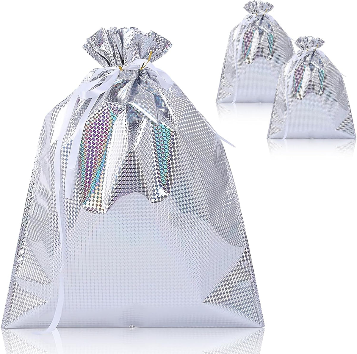 Silver Metallic Drawstring Gift Pouch — 24 × 32 cm — 1 Pc