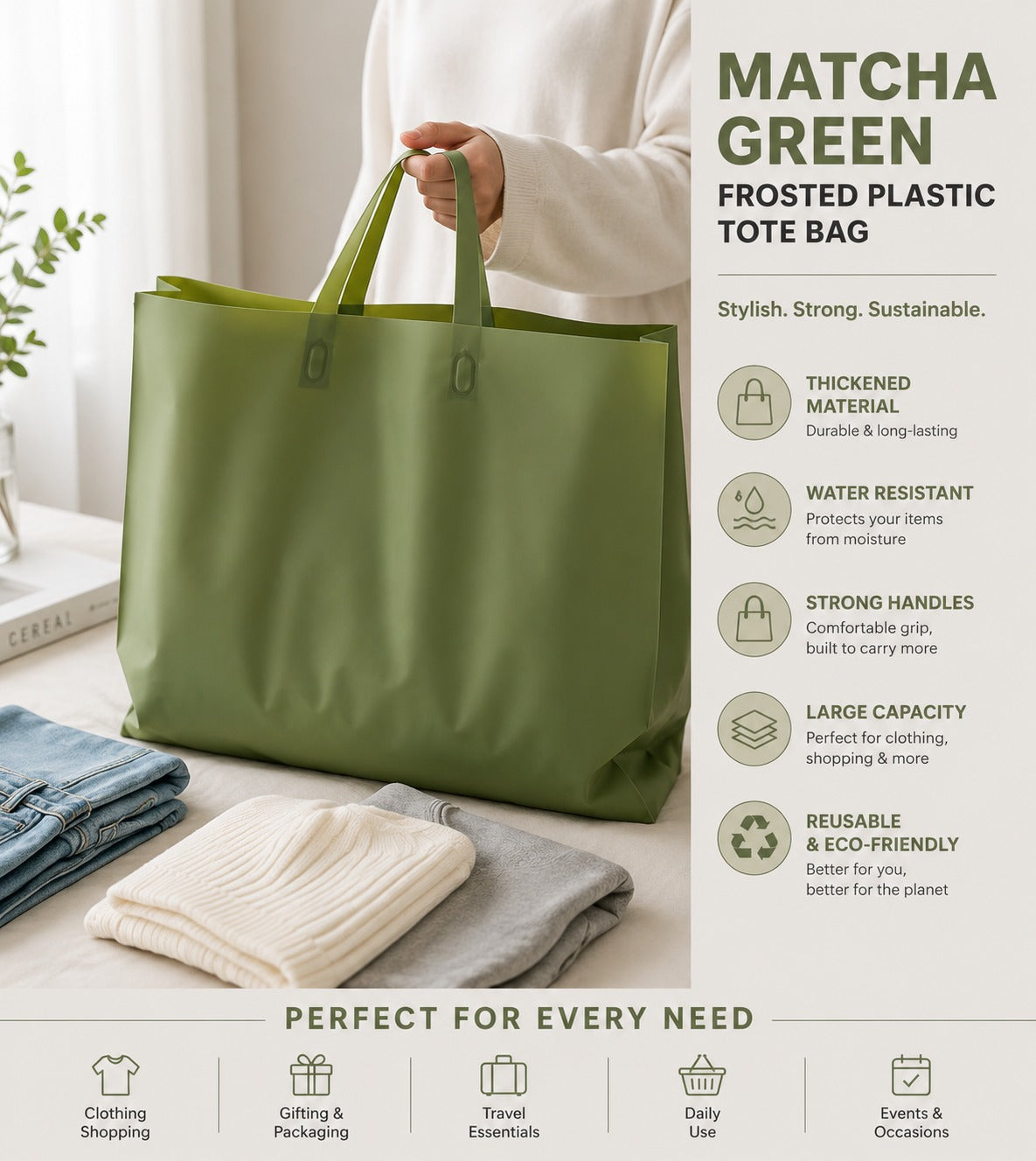 Matcha Green Frosted Gift Tote — 11 × 10 × 3 inches — 1 Pc