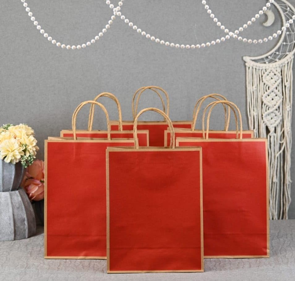 Red Paper Gift Bag — Medium, 27 × 21 × 11 cm — 1 Pc