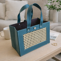 Blue Woven-Panel Hamper Basket — 12.5 × 7 × 8.5 inches — 1 Pc