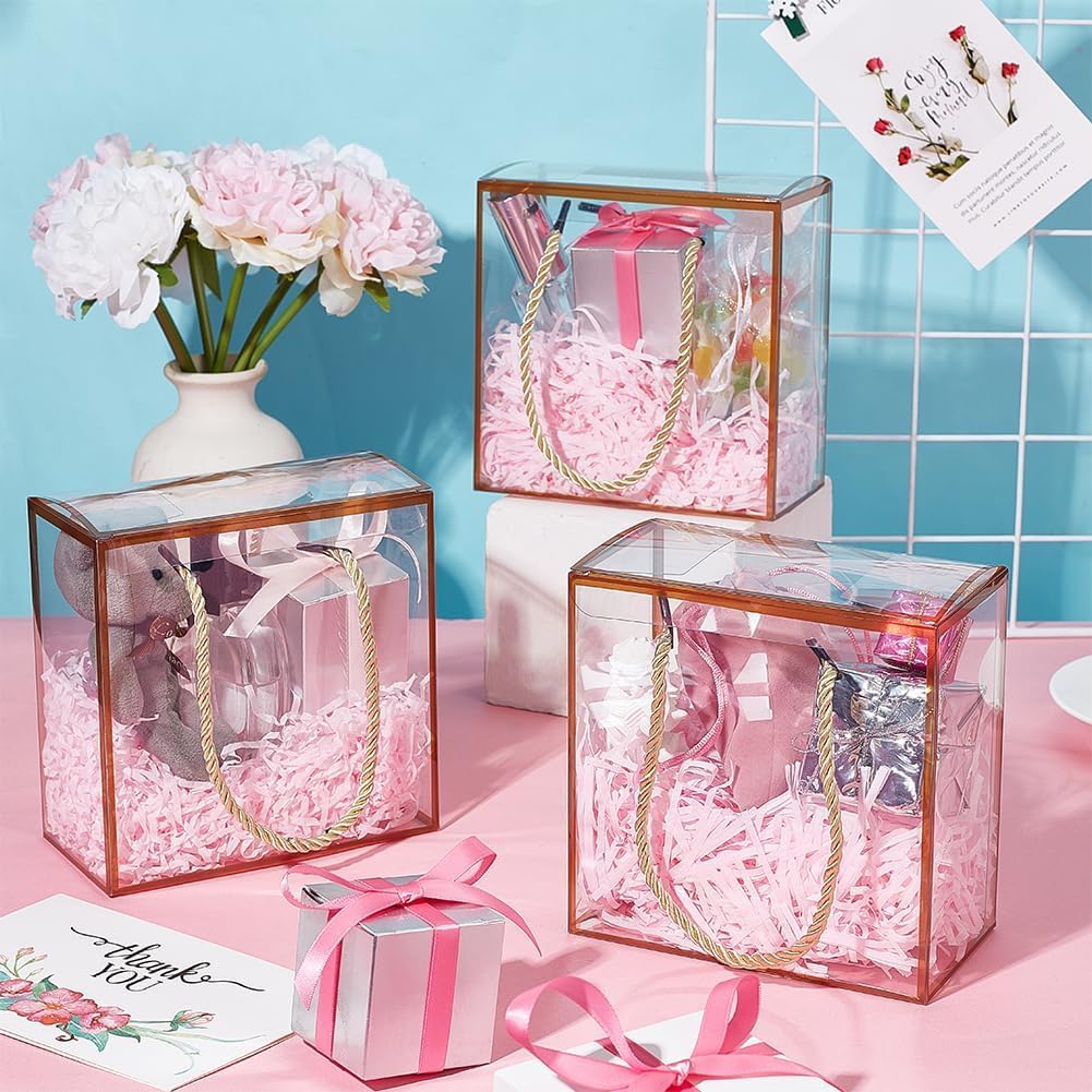 Gold Border Clear Cube Gift Bag — 12 × 12 × 12 cm — 1 Pc