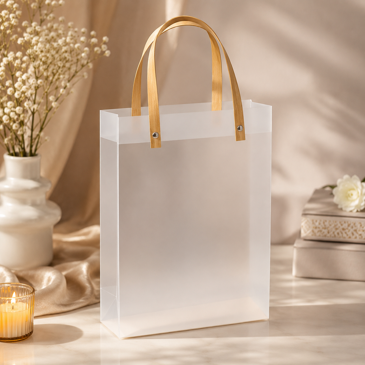 Translucent Tote Gift Bag — Large, 33 × 11 × 25 cm — 1 Pc