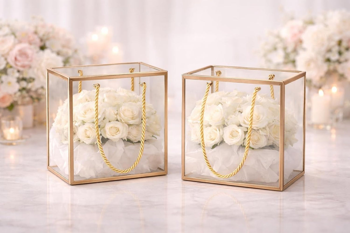 Gold Border Clear Square Gift Bag — 20 × 9 × 20 cm — 1 Pc