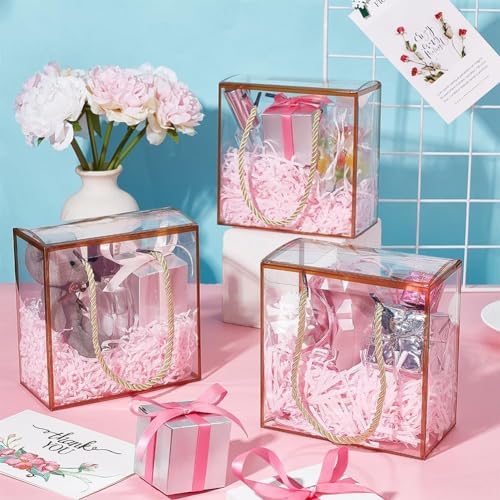 Gold Border Clear Square Gift Bag — Large, 25 × 10 × 25 cm — 1 Pc