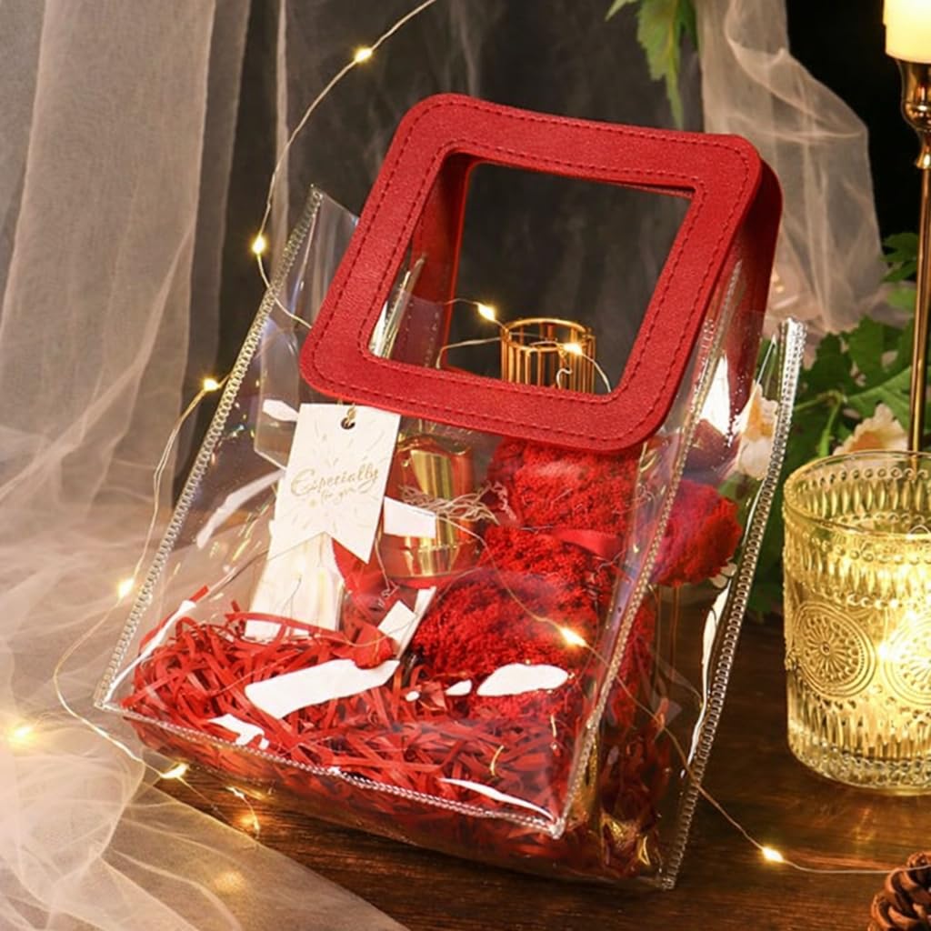 Square-Handle Clear Gift Bag — Small, 18 × 9 × 20 cm — 1 Pc