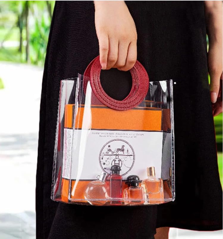 Maroon Circle-Handle Clear Gift Bag — Large, 25 × 14.5 × 28 cm — 1 Pc
