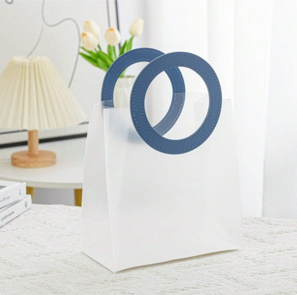 Blue Round-Handle Translucent Gift Bag — Large, 28 × 12 × 24 cm — 1 Pc