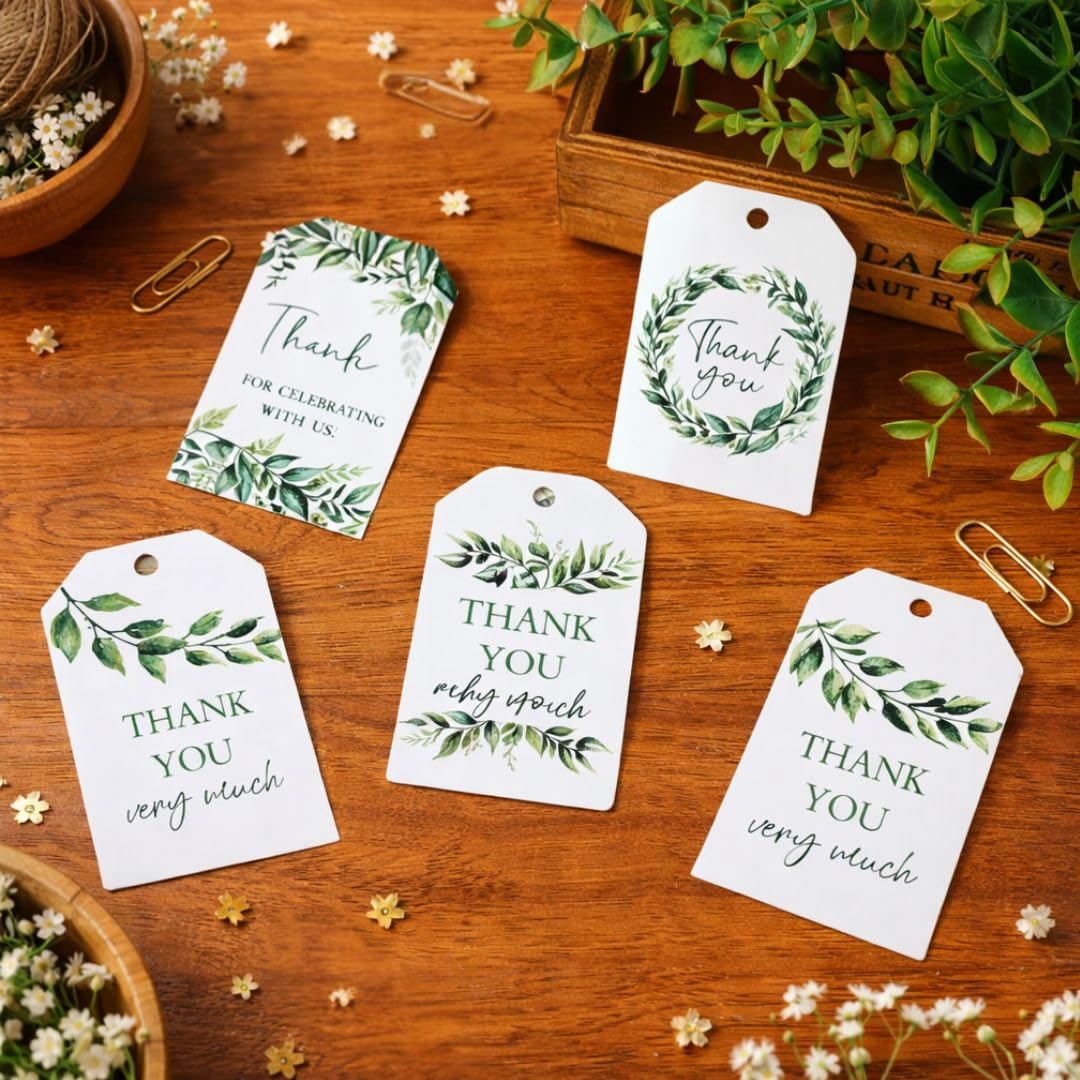 Botanical Thank You Gift Tag with String — 4 × 7 cm — 1 Pc