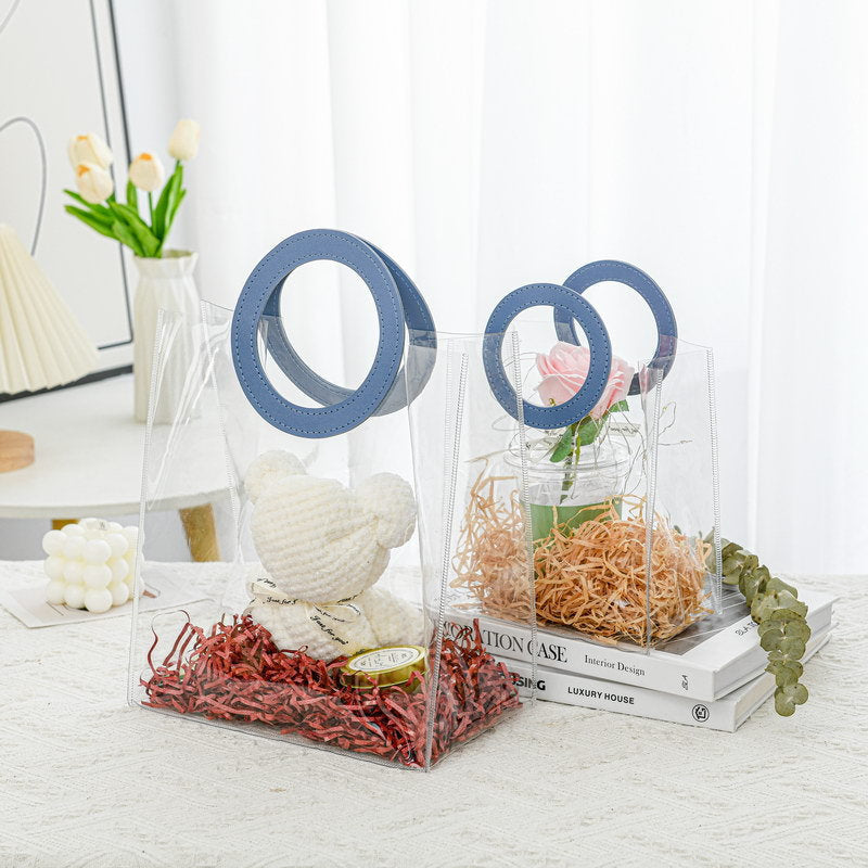 Blue Circle-Handle Clear Gift Bag — Small, 18 × 9 × 20 cm — 1 Pc