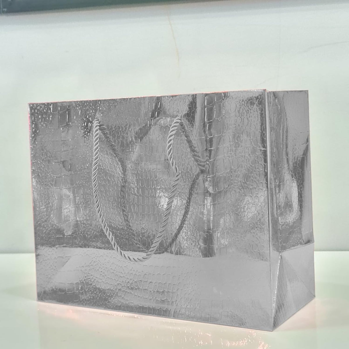 Silver Metallic Paper Gift Bag — Large — 1 Pc