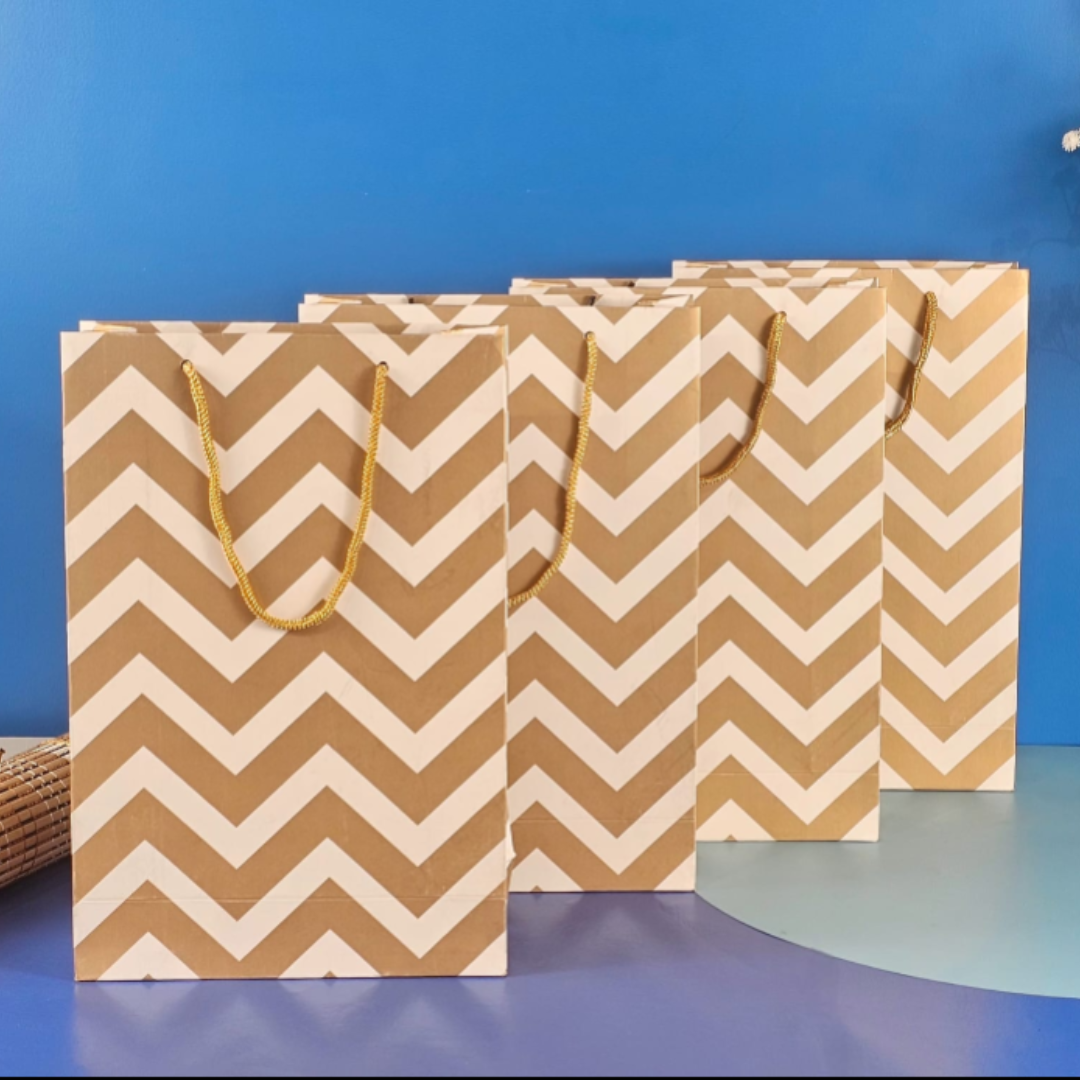 Gold Chevron Paper Gift Bag — Medium — 1 Pc