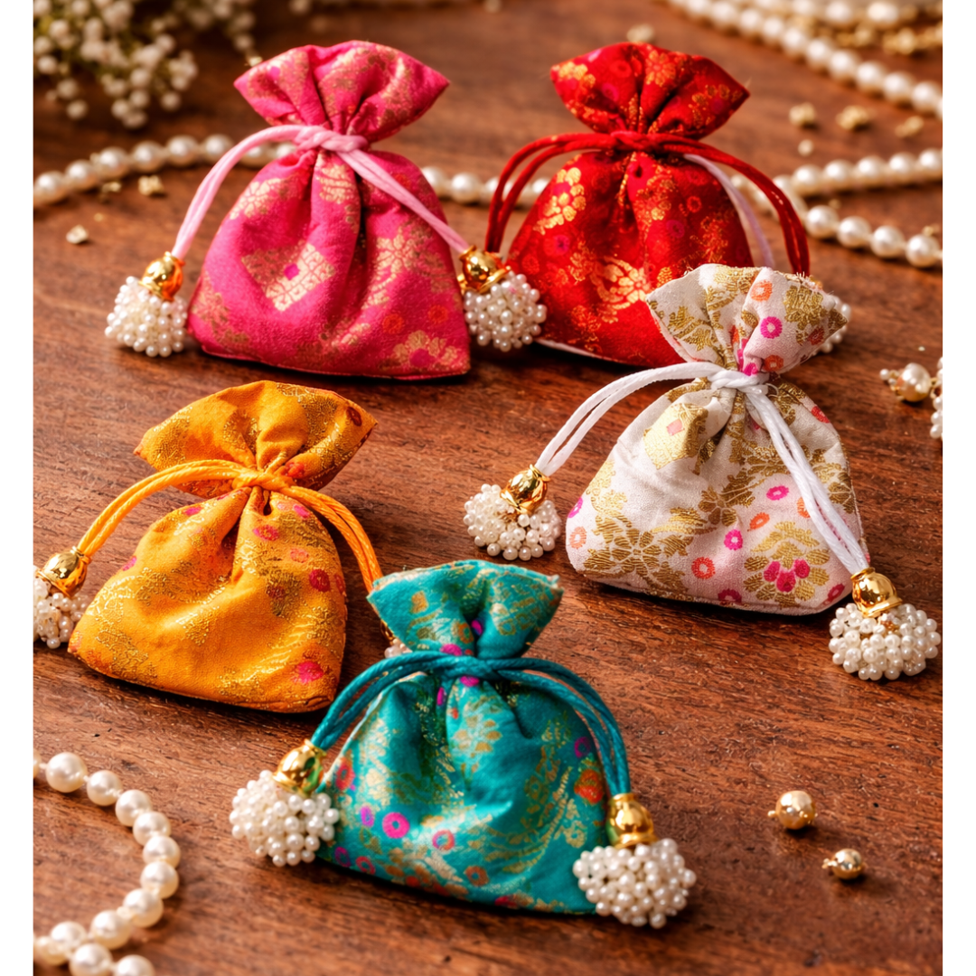 Floral Drawstring Potli — 10 × 7.5 cm — 1 Pc